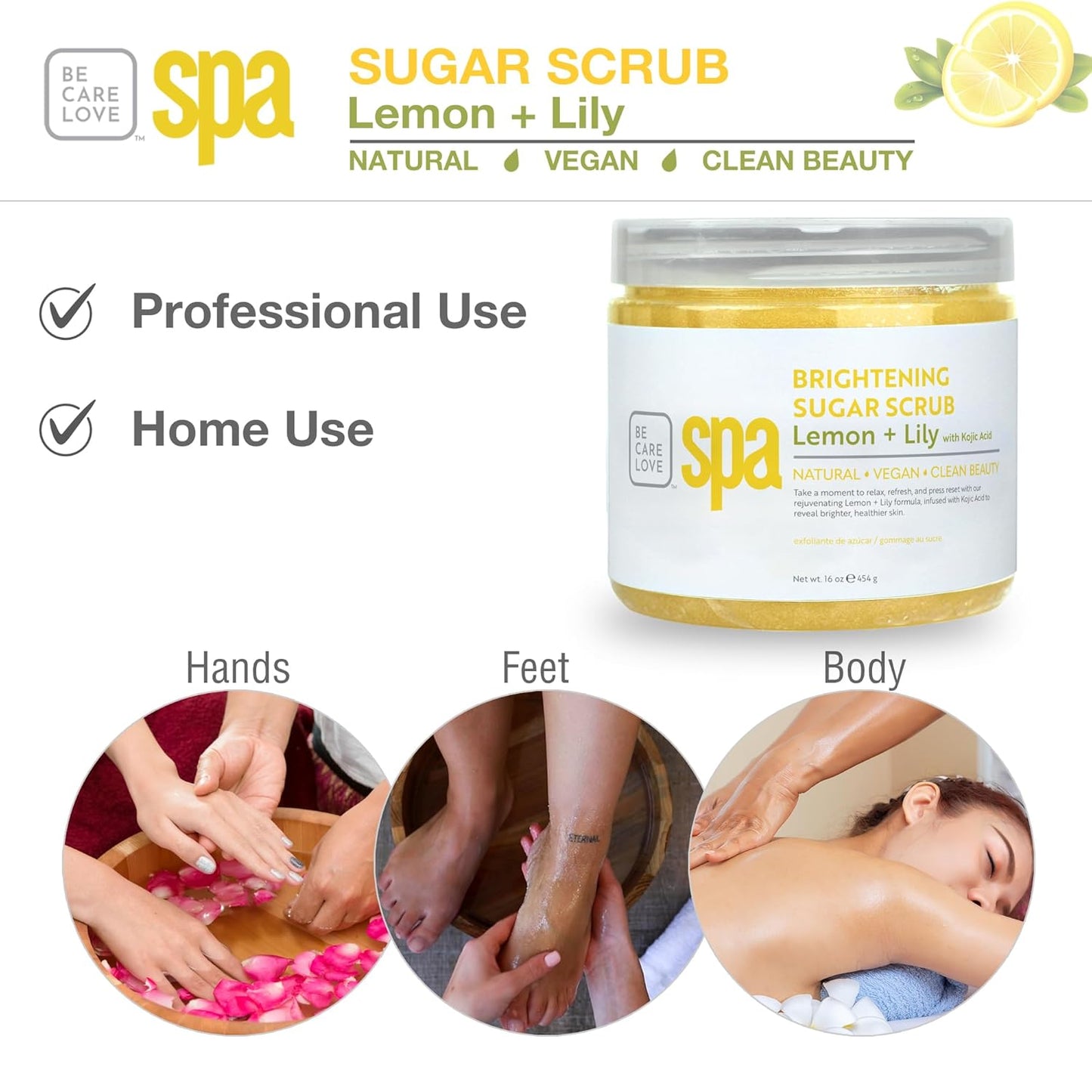 BCL SPA Sugar Scrub for Deep Hydration & Exfoliation with Certified Organic Ingredients for Professional and Home Use (16 oz, Lemon and Lily)