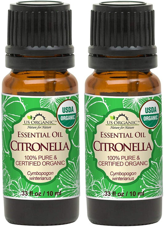 US Organic Citronella Essential Oil, USDA Certified, 100% Pure, 10 ml Pack of 2, Improved caps and droppers – Used for Skin Care, Many DIY Projects Like Candle Making and Much More | alldaygood beauty