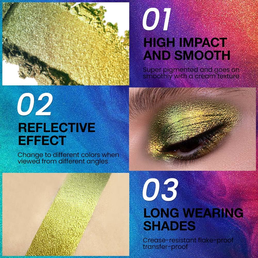 evpct Gold Green Shimmer Chameleon Single Eye Shadow Palette Makeup for Older Women, Glitter Metallic Duochrome Duo Chrome Multichrome Gothic festival Eyeshadow Palette, Face Loose Glitter Eyeshadow