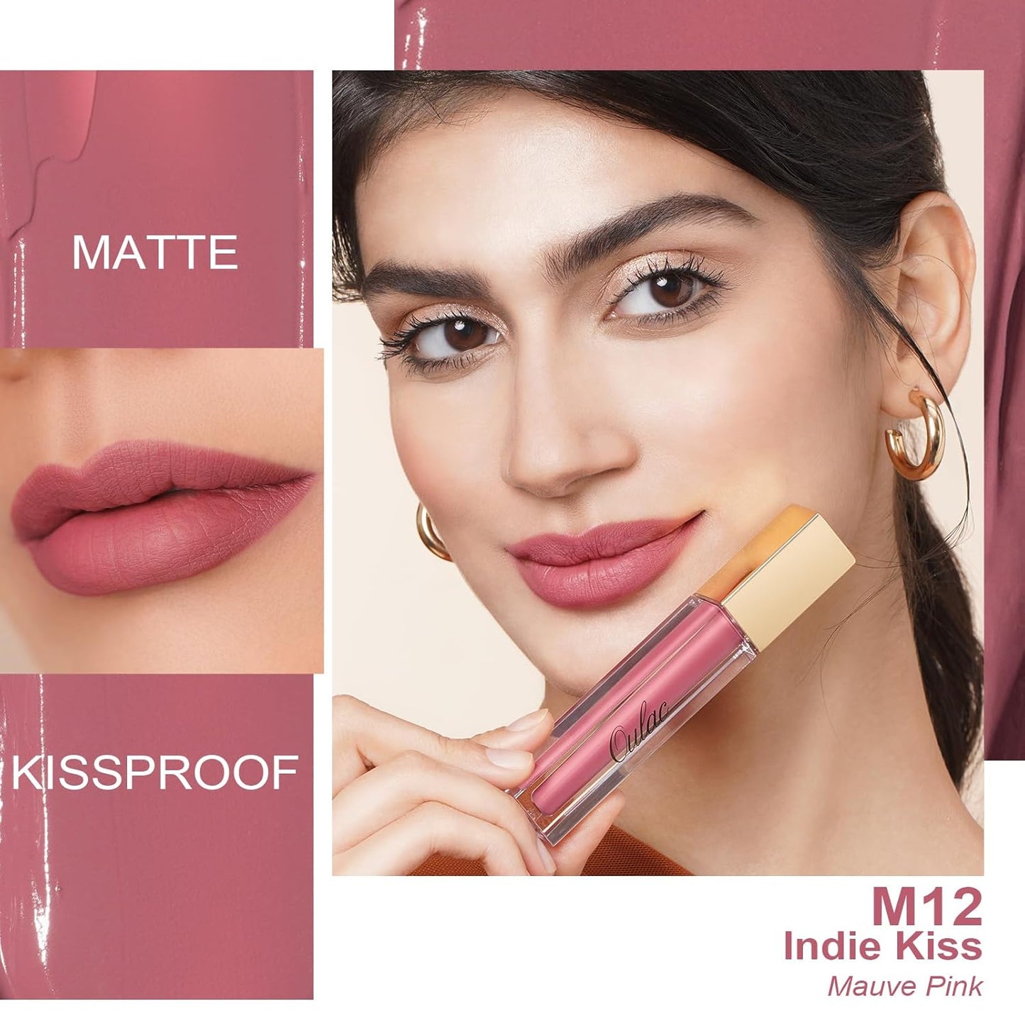 Oulac Matte Liquid Pink Nude Lipstick for Women, Long Lasting Lipstick Waterproof Lip Stain, No Transfer, Creamy High Pigmented Formula with Rose Oil, Vegan & Cruelty-Free, Pink Nude M12