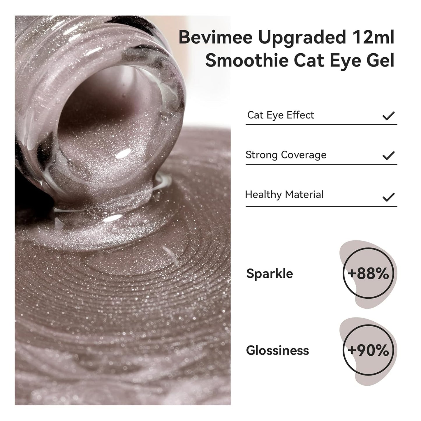 Cat Eye Gel Nail Polish 12ML, Crystal Moonlight Cateye Gel Polish With Magnetic Stick, Magnetic Glitter Holographic Nail Polish Glass Diamond Cats Eye Velvet Gray 1PC