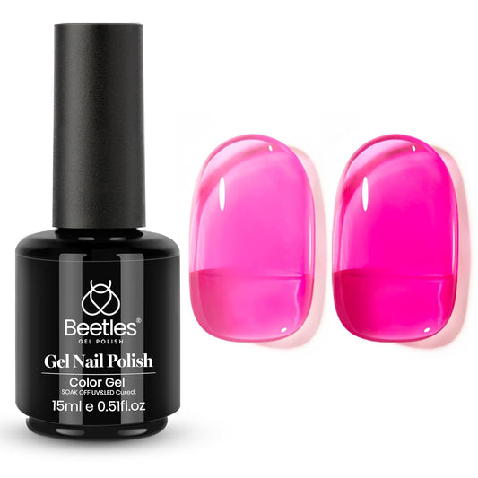Beetles Hot Pink Gel Polish, 15ML Neon Hot Pink Jelly Gel Nail Polish Sheer Translucent Effect Summer Color Gel Soak Off UV Vibrant Night Series French Nail Art Manicure Gift for Women | alldaygood beauty