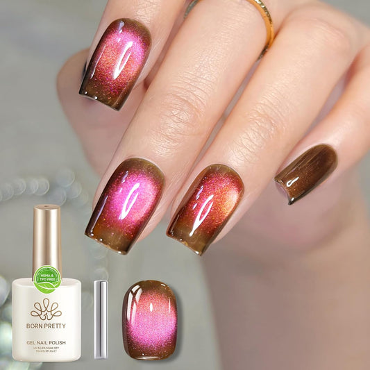 Born Pretty 15ML Cat Magnetic Eye Gel Polish, Pink Brown Gel Nail Polish Fall Winter Cat Holographic Magnetic Nail Polish Nail Art Manicure Salon DIY at Home | alldaygood beauty