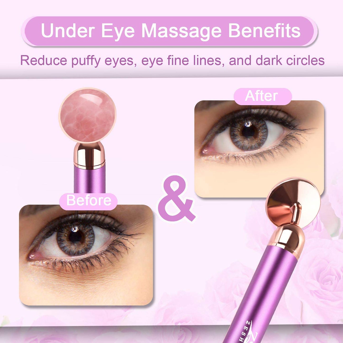 Upgrade 2 in 1 Vibrating Face Roller, Electric Jade Roller Facial Massager Roller for Wrinkles, Flaws, Eyepuffiness and Glowing Youthful Skin