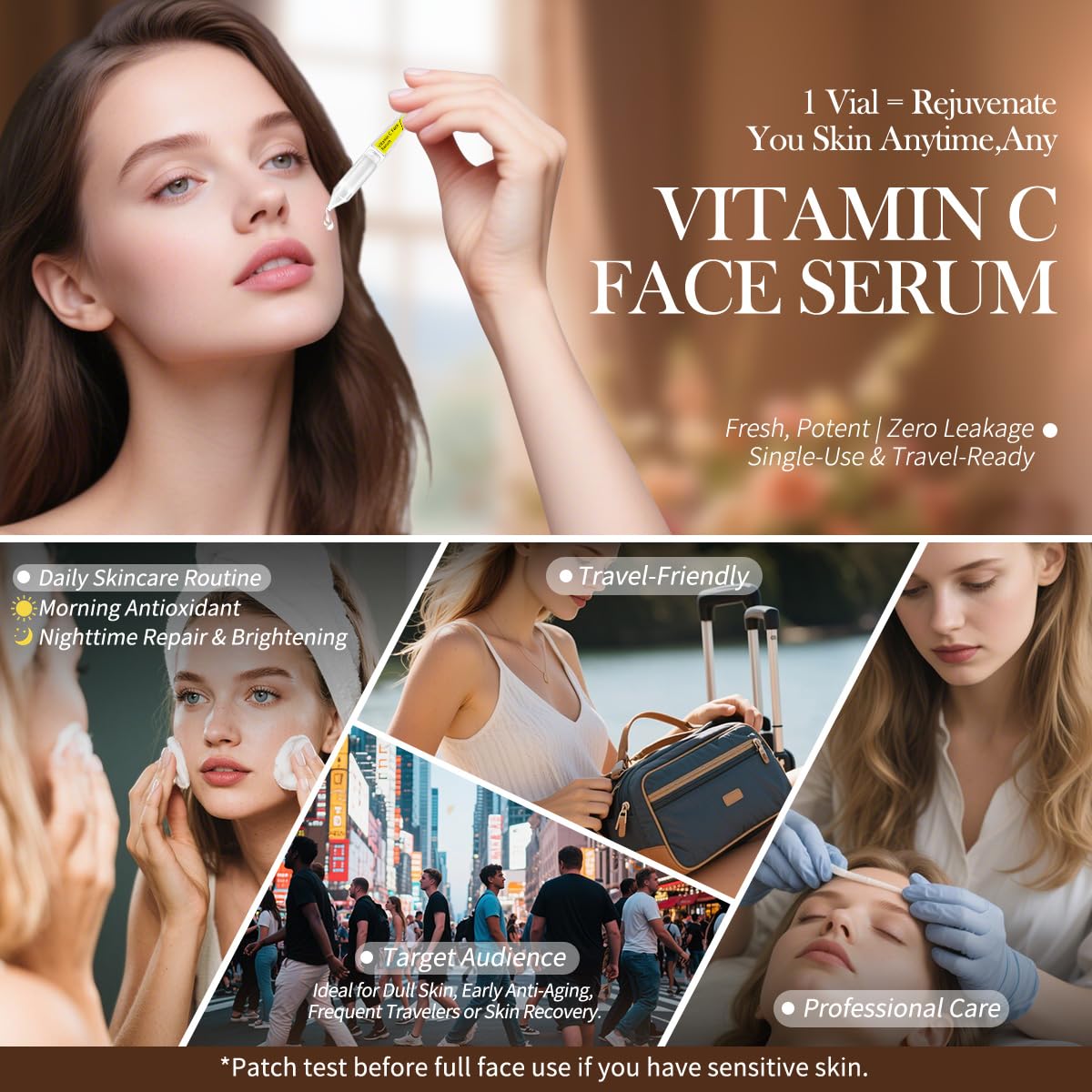 Vitamin C + Hyaluronic Acid Serum Set – Face Ampoules for Uneven Skin Tone & Dry Skin – Brightening & Hydrating – AM PM Routine