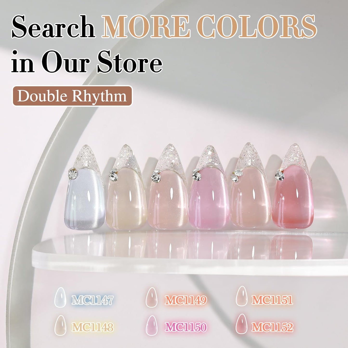 Double Rhythm 0.5 Oz Cat Eye Gel Polish with Magnet Same Color Same Bottle Holographic Glitter Shimmer Translucent Color Salon 15 ML Magnetic Nail Art (Pale Nude-MC1148)