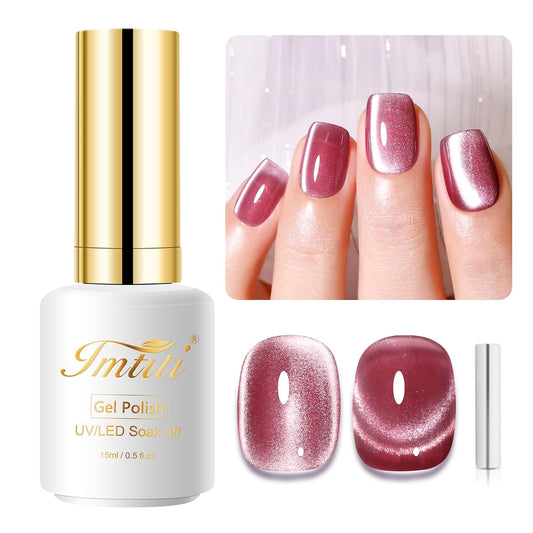Imtiti Moonlight Cat Eye Gel Nail Polish, 15ml Nude Pink Holographic Crystal Cat Eyes Glitter UV Soak Off Gel Nail Polish with Magnetic Stick for Nail Art 1Pcs | alldaygood beauty