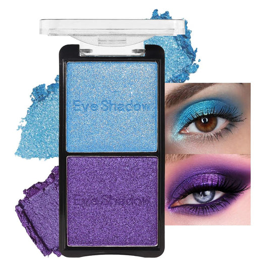 2 colors eye shadow makeup palette, Blue & Purple Eyeshadows Halloween Birthday Party Wear, high pigment eye, matte & shimmer metal eye shadow powder, Blendable, Ultra-Pigmented, Easy to Apply(02) | alldaygood beauty