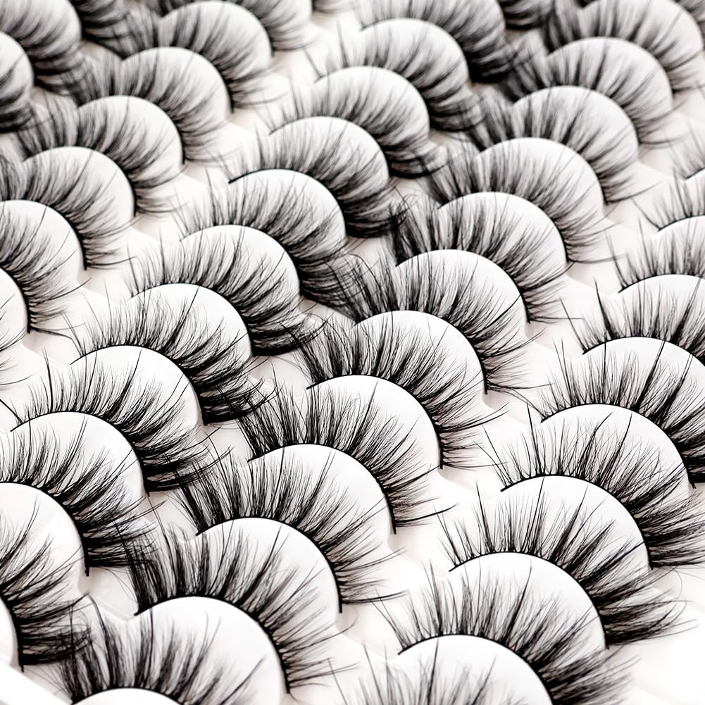 False Eyelashes 48 Pairs Faux Mink Lashes 14mm Wispy Lashes 3D Fluffy Cat Eye Lashes Pack Bulk Wholesale Strip Lashes(style 48-041)