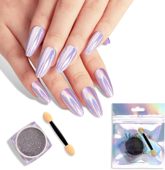 MelodySusie Chrome Nail Powder for Gel Nails,Holographic Laser Silver Metallic Mirror Effect Pigment Stylish Fine Glitter for Home DIY Salon Use Visit The MelodySusie Store | alldaygood beauty