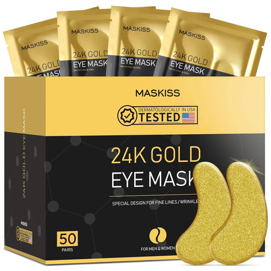 24k Gold Under Eye Patches (50 Pairs), eye mask, Collagen Skin Care Products, Eye Patches for Puffy Eyes, eye masks for dark circles and puffiness | alldaygood beauty