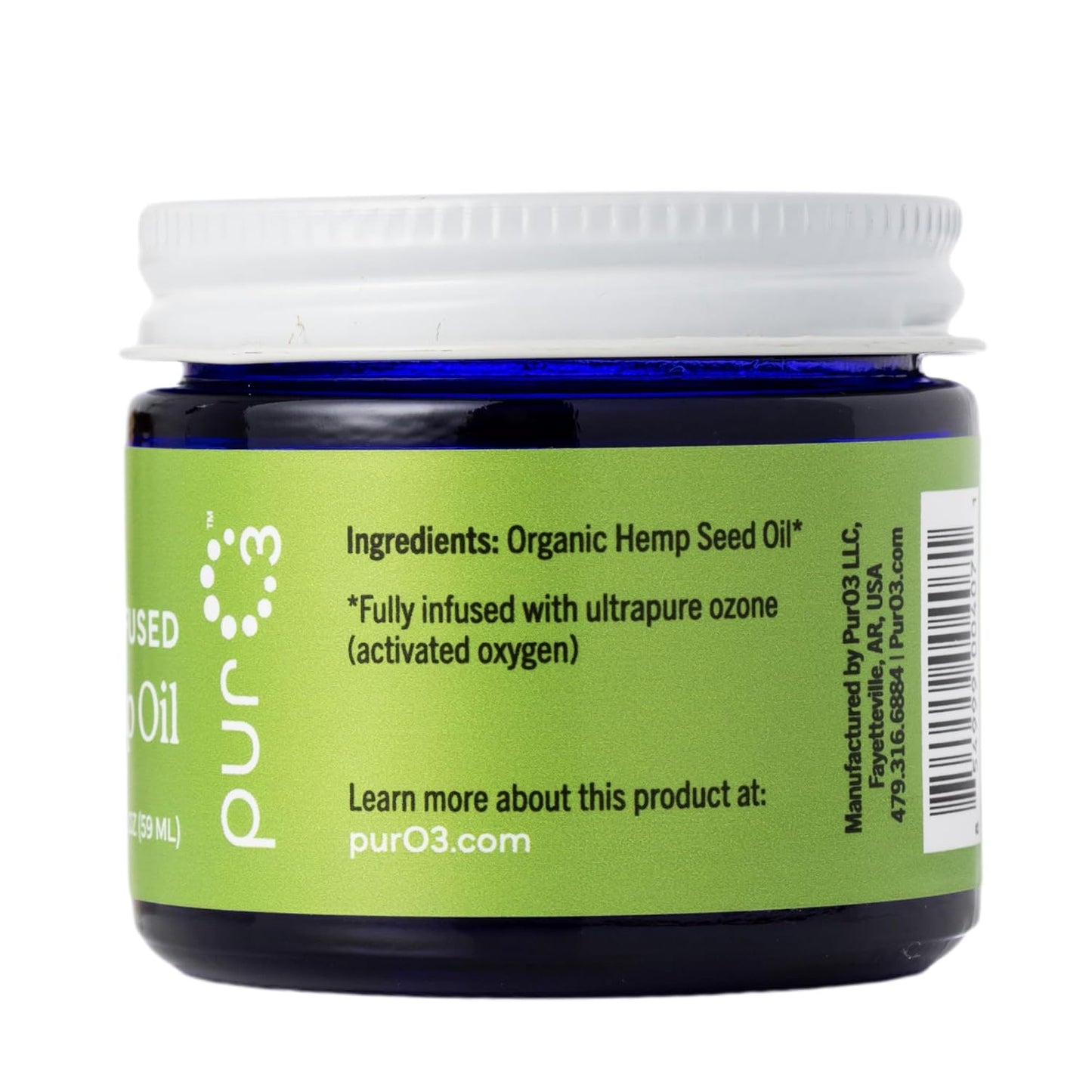 PurO3 Fully Ozonated Hemp Oil - Pure, Natural, Skin Care for Face & Body from Ozonated, Oxygenated Hemp Oil - Glass Jar, 2 oz