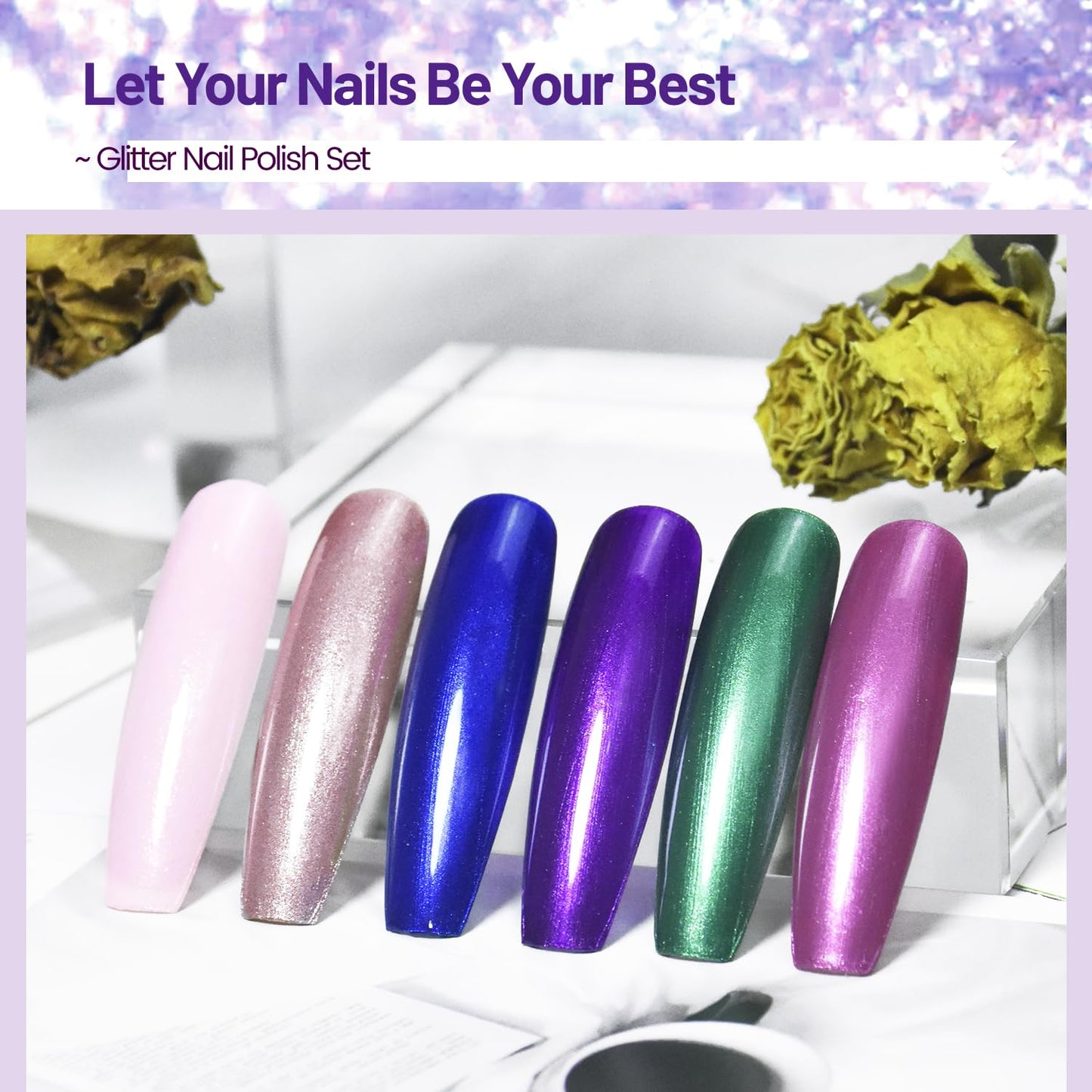 10ml 6 Colors Nail Polish Set Dark Green Pink Glitter Deep Blue Series Nail Polish Gifts for Women