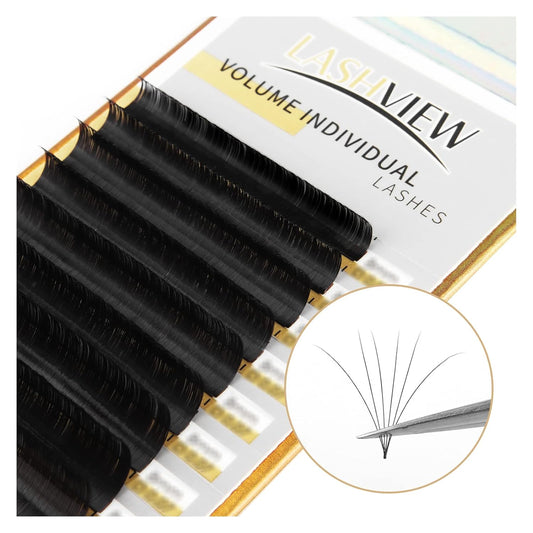 LASHVIEW Faux Eyelash Extensions Volume Fan for Professional Salon UseThickness 0.05mm Soft D Curl Length 8-15mm mixed Semi-Permanent Individual Silk Lashes