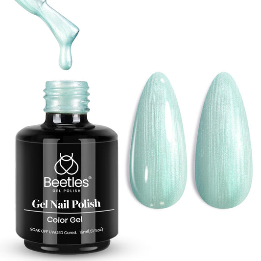 Beetles Mint Green Gel Polish, 15ML Mint Green Glitter Nail Polish Pearlescent Shimmer Mermaid Gel Nails Soak Off U V LED Nail Lamp Need Manicure Salon DIY Nail Art Design | alldaygood beauty