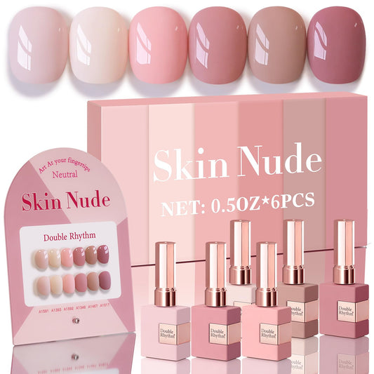 Double Rhythm 6 Pcs 15 ML Gel Polish Set Same Color Same Bottle Soak Off Gel Polish Kit Nail Art Manicure Salon DIY at Home for Women (Light Dark Nude Pink Beige-T6-17) | alldaygood beauty