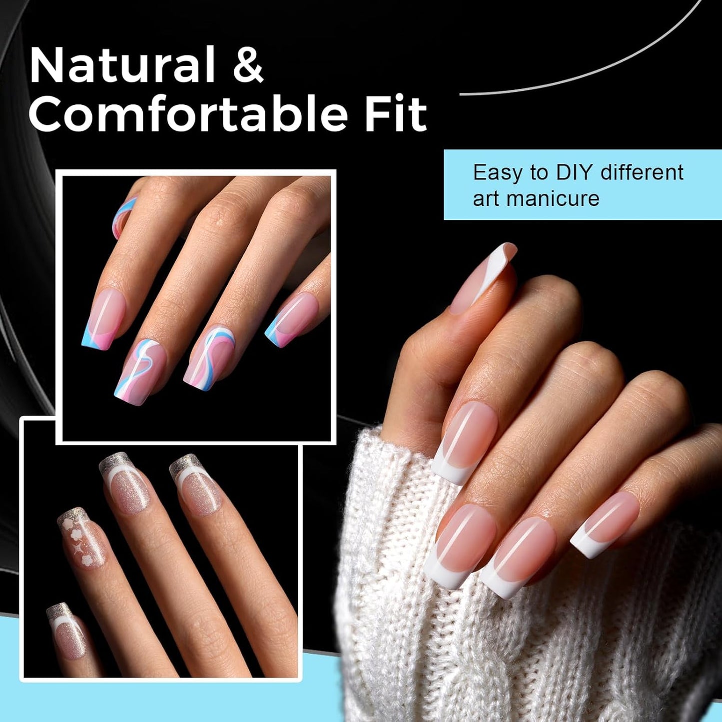 TOMICCA Short Square Nail Tips Acrylic Nails 240Pcs Acrylic Nail Kit Gel Nail Tips 12 Sizes Pre-shape Short Clear Fake Nails for Nail Extension Art Home DIY