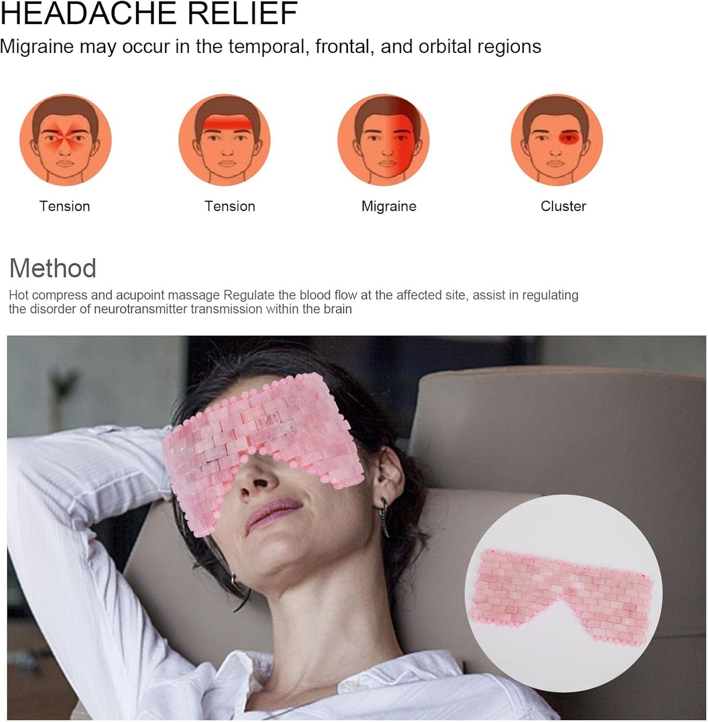 Rose Quartz Eye Mask Cooling Crystal Eye Mask for Headache Relief and Sinusitis Alleviation