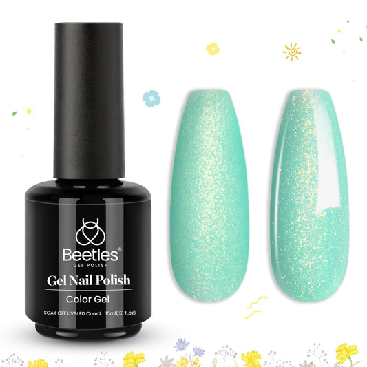 Beetles Mint Green Gel Polish, 1 Pcs 15ml Glitter Green Gel Nail Polish Mermaid Turquoise Shimmer UV Nail Polish Soak Off UV LED Nail Art Design DIY Home | alldaygood beauty