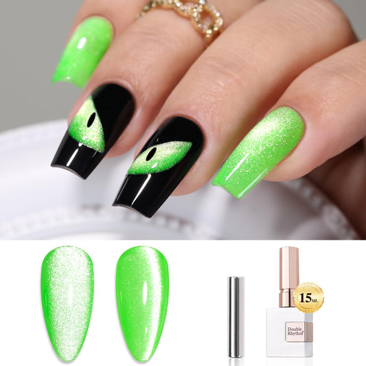 Double Rhythm 15ML Cat Eye Gel Polish with Magnet Glitter Shimmer Translucent Jelly Color 0.5 OZ Magnetic Gel Polish Salon DIY at Home (Green-MC1068) | alldaygood beauty
