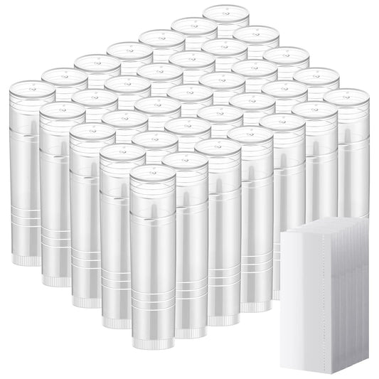 50 Pcs Lip Balm Containers Tubes Empty 3/16 oz Clear Lip Tubes and Shrink Wrap, Lip Gloss Tubes Lip Balm Containers with White Caps Twist Tubes for making Gifts, Travel