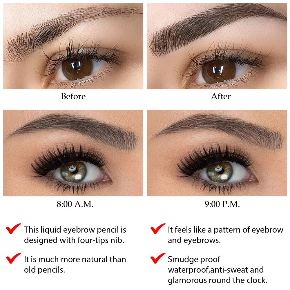 Eyebrow Ink Pencil by Brow Stylist -Micro 4 Point Brow Pen Lift & Snatch Eyebrow Pen Kits with 3 Eyebrow Stencil Long-Lasting Waterproof Natural Eyebrow Hair (1Pc 04# black)