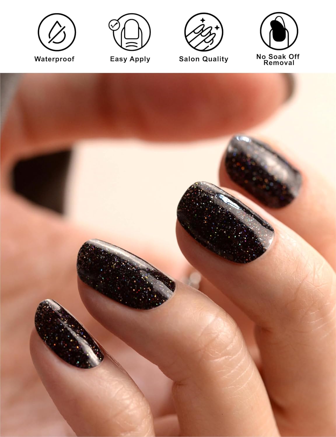 Nail Polish Strips, 44PCS Salon Quality Wraps with Top Coat, Long Lasting Gel Nail Stickers for Women Easy Apply& Remove (Starry Black)