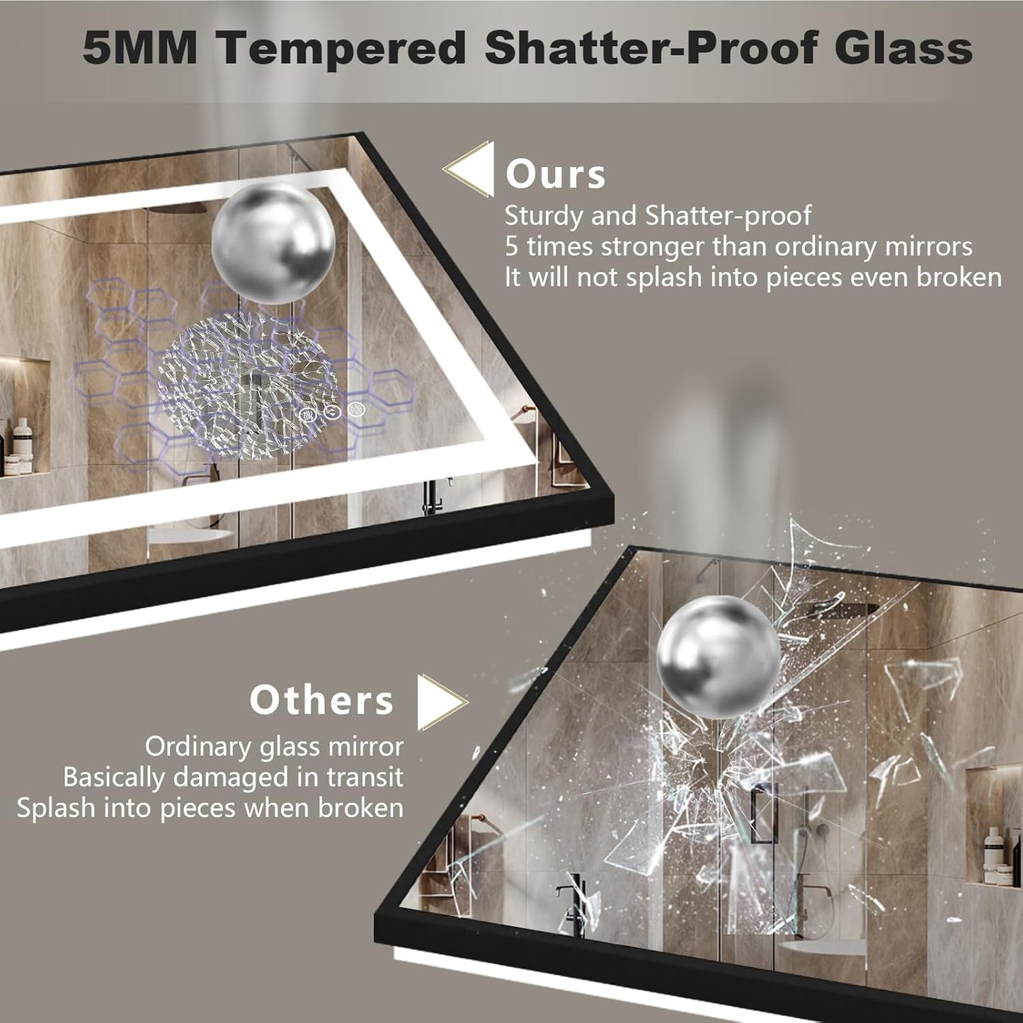 OKPAL 26x36 Black LED Bathroom Mirror with Lights, Frontlit & Backlit Metal Framed Mirror, Lighted Bathroom Vanity Mirror, Anti-Fog, Dimmable 3 Colors, Shatterproof, Horizontal/Vertical