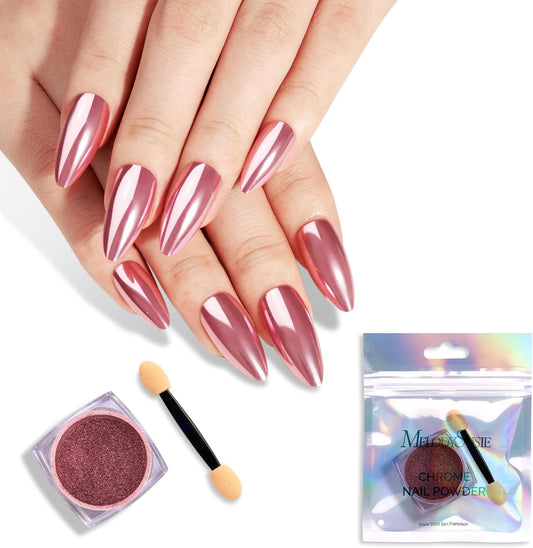 MelodySusie Pink Chrome Nail Powder for Gel Nails,Metallic Mirror Effect Pigment Stylish Fine Glitter for Home DIY Salon Use | alldaygood beauty