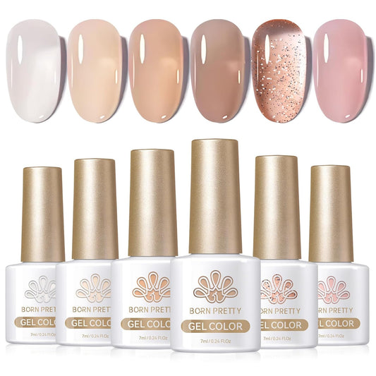 Born Pretty Jelly Gel Nail Polish Nude Set Crystal Transparent Translucent Sheer Clear 6 Colors Gift Collection Manicure Kit | alldaygood beauty