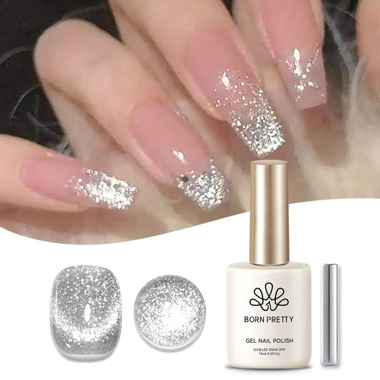 Born Pretty Cat Magnetic Eye Gel Nail Polish, Silver Platinum Cat Magnetic Gel, Sparkle Glitter Magnetic Soak Off U v Nail Gel Diy Art Manicure Nail Salon Varnish 15ML | alldaygood beauty