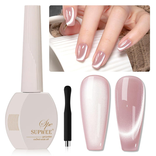 Pink Cat Eye Gel Nail Polish, 15ml Light Pink Jelly Glassy Gel Polish with Magnet Moonlight Shimmer Glitter Magnetic Nail Polish Soak Off U V Salon DIY at Home | alldaygood beauty