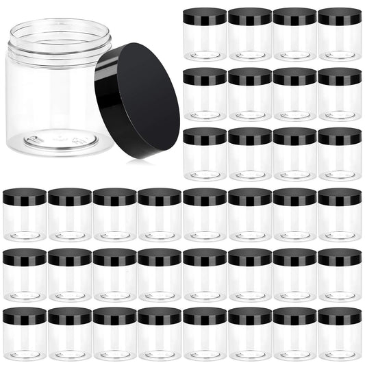 ﻿ ﻿ Eternal Moment 36 Pack 4 OZ Plastic Jars Round Clear Cosmetic Container Jars with Lids, Perfect for Lotion, Cream, Ointments, Makeup, Eye Shadow, Rhinestone, Samples, Pot, Travel Storage