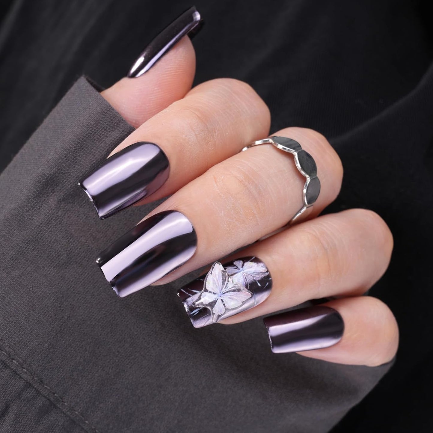 Pretty Diva Chrome Nail Powder - Silvery Black Mirror Effect Chrome Nail Powder, Premium Metallic Mirror Chrome Powder Pigment for Nail Art Decoration