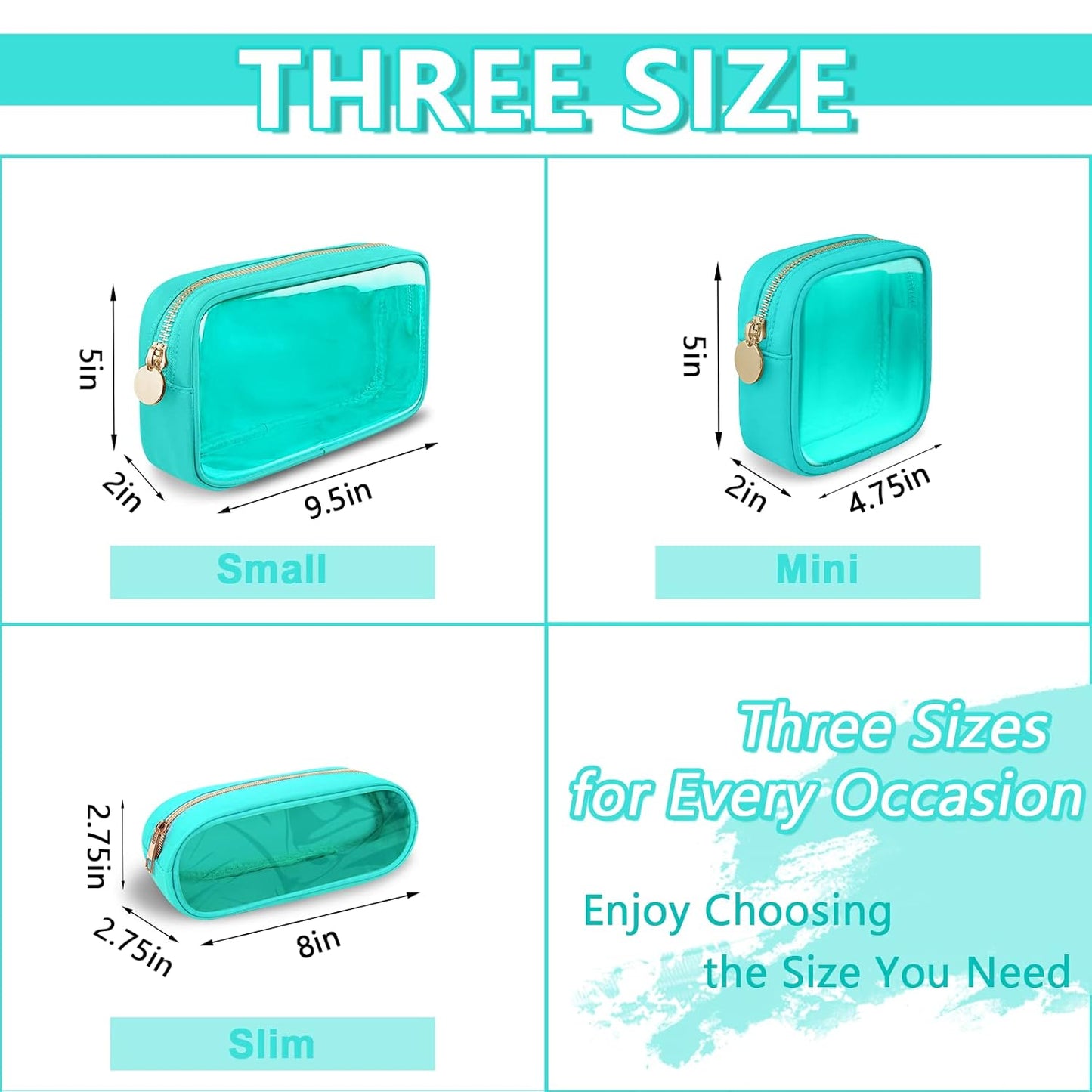 Clear Mini Makeup Bag for Purse, Small Nylon&PVC Cosmetic Travel Bag TSA Approved Toiletry Bag with Zipper, Preppy Transparent Makeup Travel Bag Coin Purse for Women Men Girls(Mini-Mint Green)