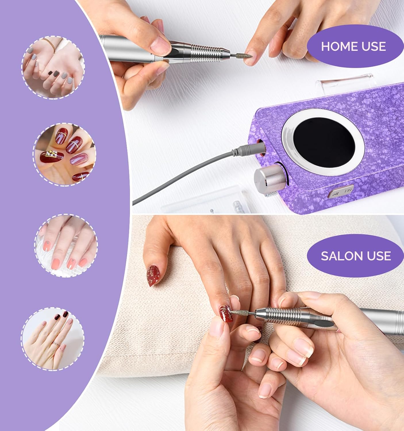 Professional Cordless Electric Nail Drill Kit – 35000 RPM Rechargeable E File with 10+ Hour Battery, 6-in-1 Bits – Portable Acrylic Gel Remover for Salon/Home,Drills para Uñas Professional