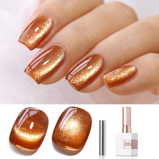 Double Rhythm 0.5 OZ Cat Eye Gel Polish with Magnet 15ML Holographic Glitter Shimmer Translucent Jelly Color Magnetic Gel Polish Salon DIY at Home (Brown-MC1030) | alldaygood beauty