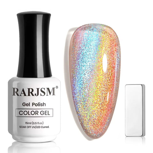 RARJSM Blue Aurora Cat Eye Gel Nail Polish Holographic Rainbow Laser Iridescent Glitter Sparkle Cat Eye Gel Polish with Magnet Stick Soak off UV LED Curing Requires Home Salon Diy Nail Art | alldaygood beauty