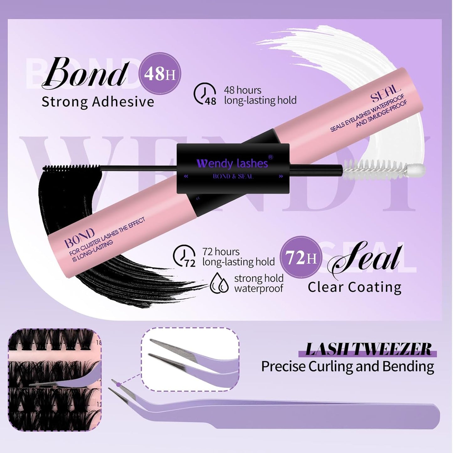 DIY Natural Lash Clusters Kit,Individual False Eyelashes Wispy Cluster Eyelash Extensions 12-18mm Mixed D/3D Curl Eyelash Clusters Kit with Lash Bond and Seal,Lash Tweezers for Self Use(D-60/80D Kit)