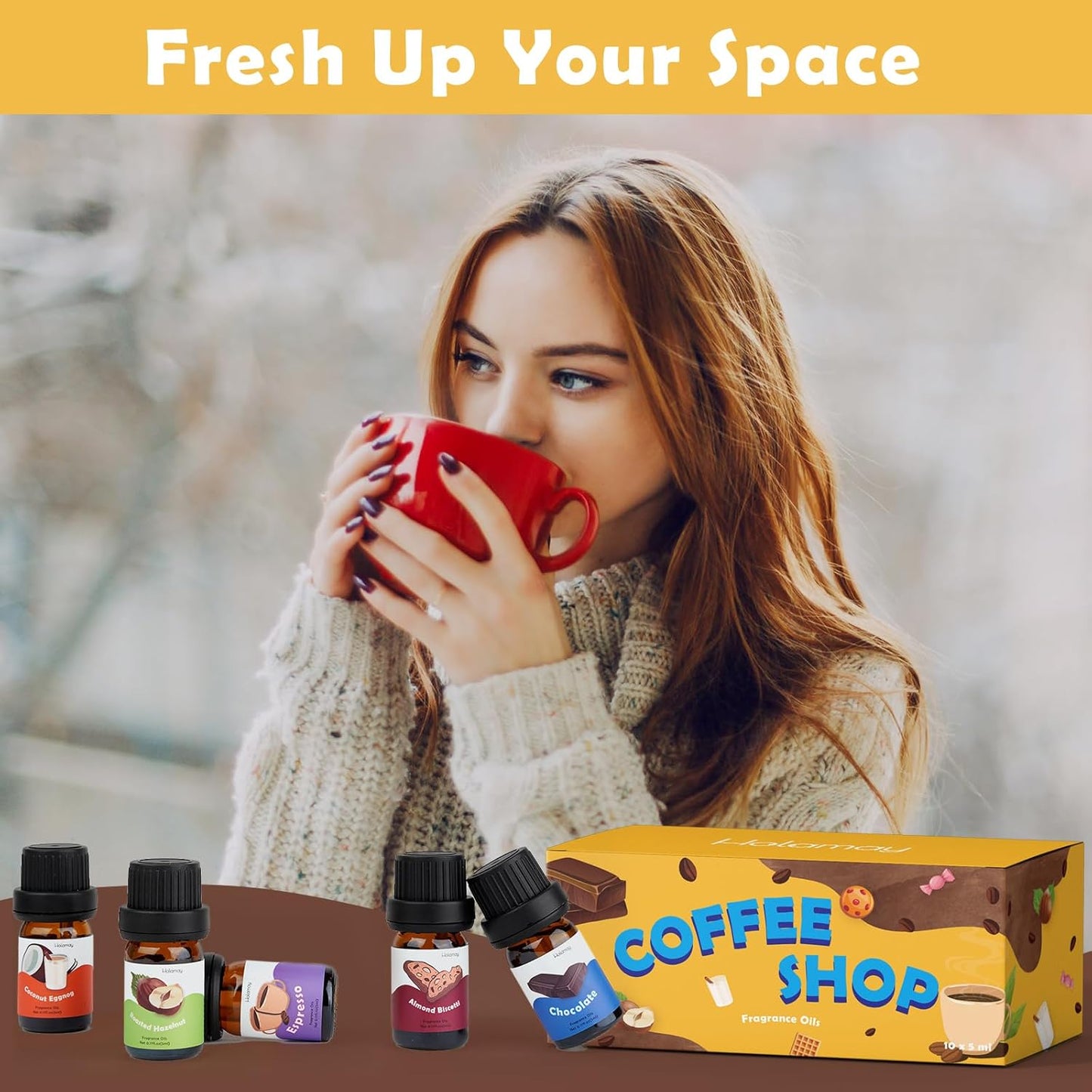Fragrance Oil for Candle & Soap Making, Holamay Coffee Shop Set, Premium Aromatherapy Essential Oils for Diffusers for Home - Espresso, Cafe Mocha, Chocolate, Almond Biscotti and More, 10 x 5ml
