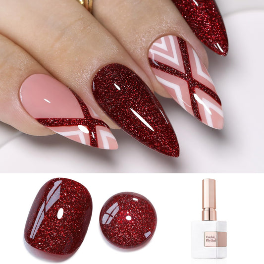 Double Rhythm 15ML Glitter Gel Polish Shimmer Reflective Holographic Color Magnetic for Nail Art Salon DIY at Home (Burgundy Glitter-B1157) | alldaygood beauty