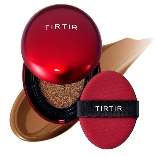[*Mini Size*] TIRTIR Mask Fit Red Cushion Foundation | Full coverage, Weightless, Skin fit, Satin Glow Finish, Korean Makeup, beauty, Tattoo cover up, Buildable (#45N Saddle Brown, 0.15 Fl Oz) | alldaygood beauty