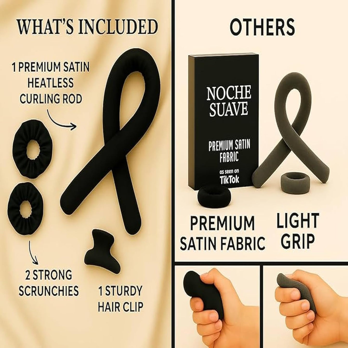 Nochesuave Heatless Hair Curler Headband – Overnight Curl Kit with Satin Curling Rod, Scrunchies & Claw Clip – Heatless Curls Overnight, No Heat Hair Rollers for Long, Medium & Fine Hair