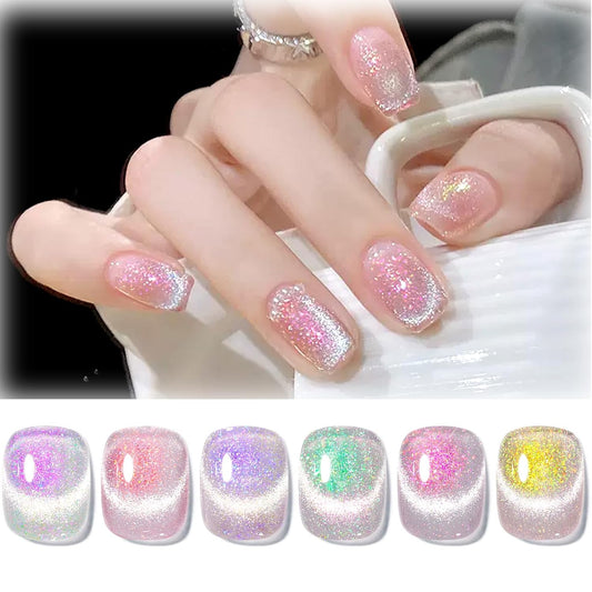 Born Pretty Cat Magnetic Eye Gel Nail Polish, Mermaid Aurora Holographic Pink Blue Green Yellow Gel Polish, Soak Off U V LED Gel Polish Nail Art Design Manicure Salon DIY Home 7ML 6PCS | alldaygood beauty