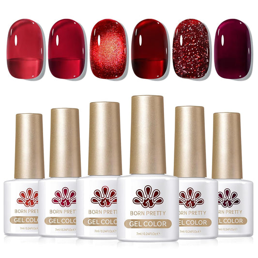 Born Pretty Jelly Burgundy Gel Nail Polish Ruby Red Glitter Cat Magnetic Eye Gel Nail Polish Fall Winter Blood Cherry Wine Red Gel Polish Glitter Soak Off Nail Art Salon Manicure Home Gift 7ml 6pcs | alldaygood beauty