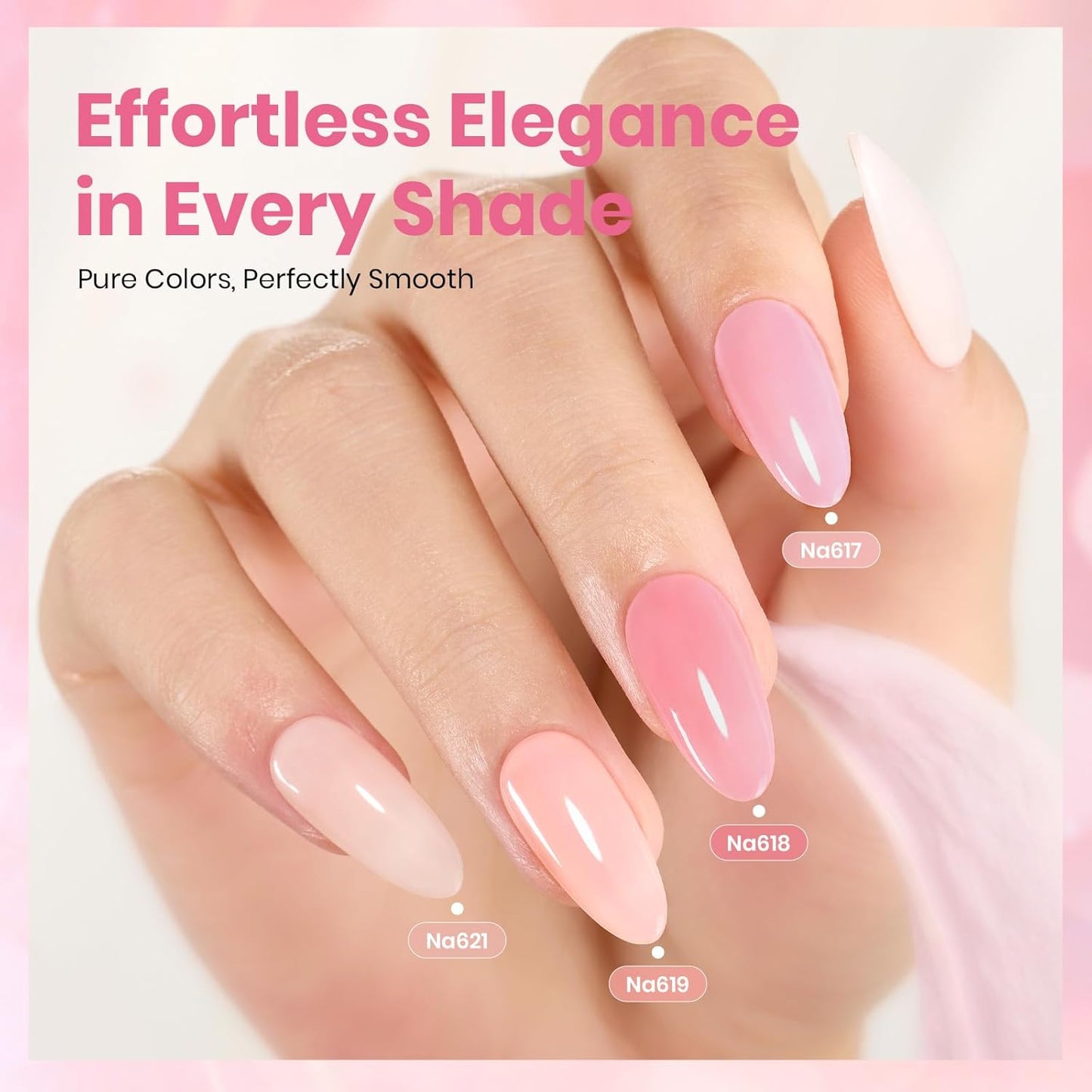 Beetles Nude Pink Gel Nail Polish Set, 6 Colors Hema Free Light Pink Jelly Gel Polish Translucent 15ML Full Size Nail Concealer High Gloss Soak Off UV Salon Spring Colorful Bottle Gel Gift for Women