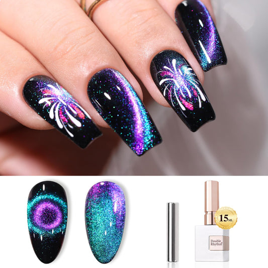 Double Rhythm Jelly Glass Cat Eye Gel Polish with Magnet 15ML Holographic Glitter Shimmer Translucent Sheer Color Magnetic Nail Polish Salon DIY at Home (Blue Purple-MC1049) | alldaygood beauty