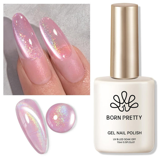 BORN PRETTY Pink Cat Magnetic Eye Gel Nail Polish Rainbow Holographic Moonlight Glass Magnetic Gel Nail Polish 15ML | alldaygood beauty
