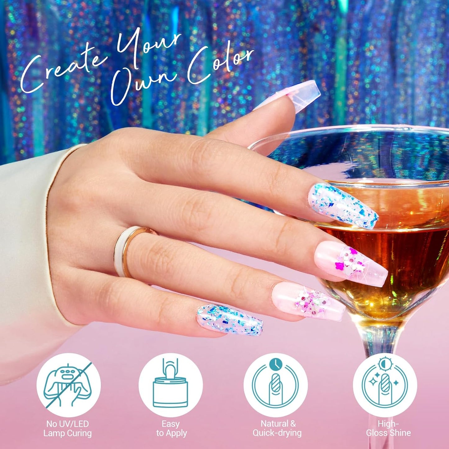 AZUREBEAUTY Dip Powder Nail Set, 6 Colors with Glitter in Pink and Aqua Blue, Light Dark Tones, No Lamp Needed, All Seasons, Dipping Powder Starter Kit for Manicure and Salon Use