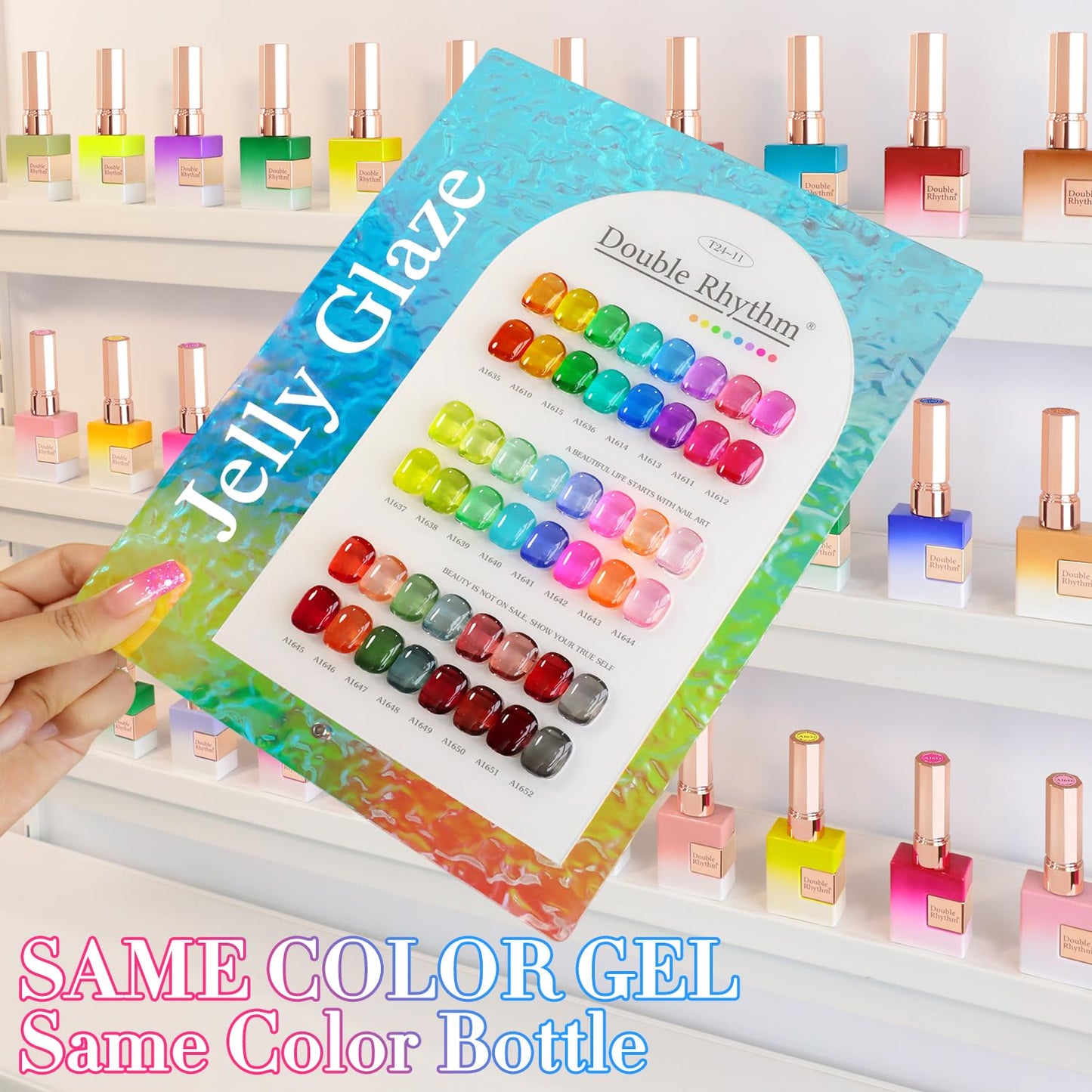 Double Rhythm 28Pcs 0.5Oz Gel Nail Polish Set Same Color Same Bottle Soak Off Gel Polish Kit Nail Art Manicure Salon DIY at Home for Women (Neon Jelly Sheer Collection-T24-11)